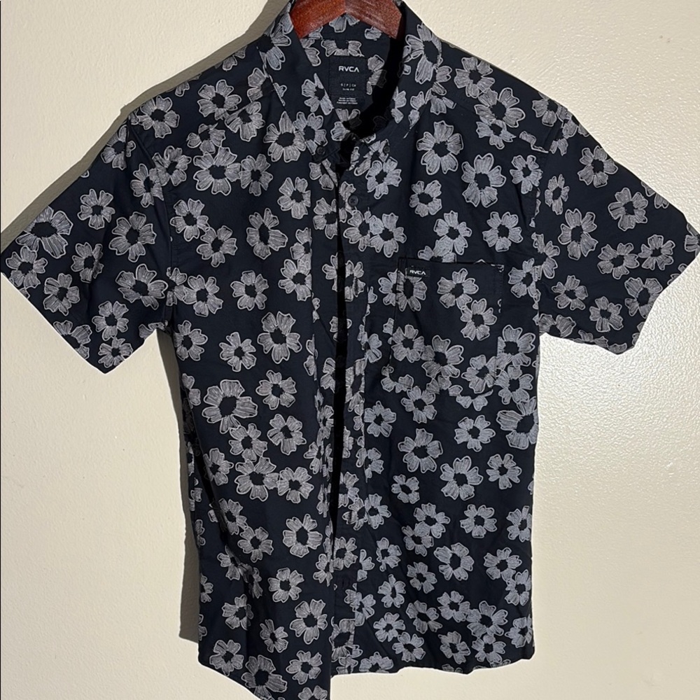 RVCA Men's Black Floral Shirt